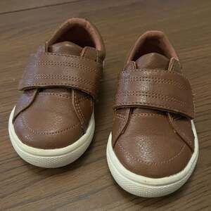 Toddler Kid's Tan Faux Leather Sneakers Boys Adjustable Casual Shoes US Size 4